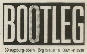 Ad with the address of the Bootleg, Augsburg, Germany, in Howl fanzine #2 (1989).